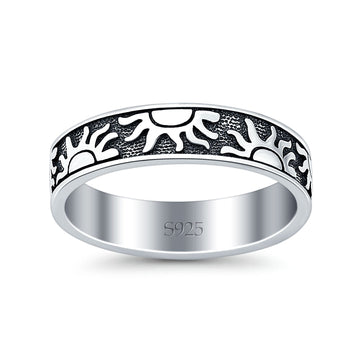 Sun Oxidized Band Solid 925 Sterling Silver Thumb Ring (5mm)
